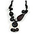 Black/ White Ceramic, Resin Bead Cluster Cotton Cord with Silver Chain Chunky Necklace - 48cm L - view 3