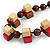 Chunky Square, Round Wood Bead Brown Cord Necklace (Red, Natural, Brown) - 70cm L - view 3
