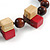 Chunky Square, Round Wood Bead Brown Cord Necklace (Red, Natural, Brown) - 70cm L - view 4