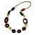 Long Brown Wood and Green Acrylic Bead with Olive Cotton Cords Necklace - 80cm L - view 3