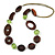 Long Brown Wood and Green Acrylic Bead with Olive Cotton Cords Necklace - 80cm L