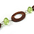 Long Brown Wood and Green Acrylic Bead with Olive Cotton Cords Necklace - 80cm L - view 4
