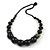 Chunky Black Wood Bead with Black Cotton Cord Necklace - 60cm L