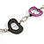 Black/ Purple Oval Bone Bead with Silver Tone Link Black Faux Leather Cord Necklace - 90cm L - view 4