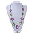 Light Green/ Purple Oval Bone Bead with Silver Tone Link Black Faux Leather Cord Necklace - 90cm L - view 2