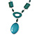 Statement Teal Wood Bead Geomentric Silver Cord Necklace - 66cm L/ 13cm Front Drop - view 3