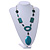 Statement Teal Wood Bead Geomentric Silver Cord Necklace - 66cm L/ 13cm Front Drop - view 2