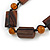 Long Brown Wood Bead, Orange Ceramic Bead Necklace with Black Cords - 76cm L - view 2
