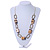 Statement Brown/ Natural Wood Bead and Bronze Square Metal Link Gold Cord Necklace - 76cm L - view 2