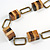 Statement Brown/ Natural Wood Bead and Bronze Square Metal Link Gold Cord Necklace - 76cm L - view 3
