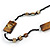 Long Brass Brown Shell Nugget Black Glass Bead Necklace - 110cm L - view 5