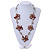 Brown Shell Floral Faux Leather Cord Long Necklace - 90cm L - view 2