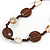Brown Wood Coin Shape Bead and Antique White Shell Nugget Necklace - 74cm L - view 3