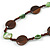 Brown Wood Coin Shape Bead and Green Shell Nugget Necklace - 74cm L - view 3