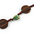 Brown Wood Coin Shape Bead and Green Shell Nugget Necklace - 74cm L - view 4