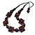 Chunky Square and Round Wood Bead Cotton Cord Necklace (Purple/ Brown) - 64cm L - view 3