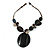 Large Oval Resin Pendant with Beaded Cotton Cord Necklace (Brown/ Black) - 42cm L/ 8cm Front Drop