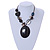 Large Oval Resin Pendant with Beaded Cotton Cord Necklace (Brown/ Black) - 42cm L/ 8cm Front Drop - view 2