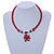 Red Glass Collar Necklace with Red Shell Flower Pendant - 43cm L - view 2