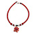 Red Glass Collar Necklace with Red Shell Flower Pendant - 43cm L - view 3