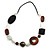 Geometric Wood, Glass, Shell Bead Necklace with Black Faux Leather Cord (Brown/ Black/ White) - 76cm Long - view 3