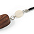 Geometric Wood, Glass, Shell Bead Necklace with Black Faux Leather Cord (Brown/ Black/ White) - 76cm Long - view 6