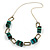Statement Teal Green Wood Bead and Bronze Square Metal Link Gold Cord Necklace - 76cm L