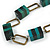 Statement Teal Green Wood Bead and Bronze Square Metal Link Gold Cord Necklace - 76cm L - view 3