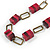 Statement Fuchsia Pink Wood Bead and Bronze Square Metal Link Gold Cord Necklace - 76cm L - view 3
