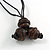 Brown/ Dark Green Wood Bead with Cotton Cord Necklace - 70cm L - view 5