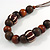 Brown Wood Round Bead Cotton Cord Necklace - 56cm L - view 3