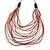 Long Layered Multi-strand Brick Red/ Transparent Glass Bead Black Faux Leather Cord Necklace - 100cm L - view 3