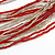 Long Layered Multi-strand Brick Red/ Transparent Glass Bead Black Faux Leather Cord Necklace - 100cm L - view 4