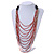 Long Layered Multi-strand Brick Red/ Transparent Glass Bead Black Faux Leather Cord Necklace - 100cm L - view 2