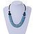 Chunky Light Blue Shell Coin Necklace with Black Faux Leather Cord - 55cm L - view 2