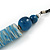 Chunky Light Blue Shell Coin Necklace with Black Faux Leather Cord - 55cm L - view 4