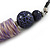 Purple Wood, Coin Shell Bead with Black Faux Leather Cord Necklace - 50cm L - view 4