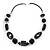 Deep Purple/ Brown Wood Bead Wire Detailing with Black Faux Leather Cord Necklace - 66cm L - view 3