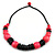 Statement Chunky Black/ Deep Pink Wood Bead with Black Cotton Cord Necklace - 60cm L - view 6