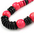 Statement Chunky Black/ Deep Pink Wood Bead with Black Cotton Cord Necklace - 60cm L - view 3