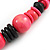 Statement Chunky Black/ Deep Pink Wood Bead with Black Cotton Cord Necklace - 60cm L - view 4