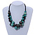 Black/ Teal Green Wood Bead Cluster with Cotton Cord Necklace - 55cm L - view 2