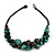 Black/ Teal Green Wood Bead Cluster with Cotton Cord Necklace - 55cm L - view 3