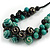 Black/ Teal Green Wood Bead Cluster with Cotton Cord Necklace - 55cm L - view 4