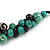 Black/ Teal Green Wood Bead Cluster with Cotton Cord Necklace - 55cm L - view 5