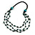 Long Layered Teal Green/ Black Wood Bead Necklace - 90cm L
