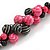 Black/ Deep Pink Cluster Wood Bead With Black Cord Necklace - 54cm L - view 3