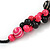 Black/ Deep Pink Cluster Wood Bead With Black Cord Necklace - 54cm L - view 4