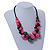 Black/ Deep Pink Cluster Wood Bead With Black Cord Necklace - 54cm L - view 2