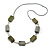 Long Wood Bead with Silver Tone Metal Links Black Rubber Cord Necklace (Glitter Olive Green/ Silver) - 84cm L